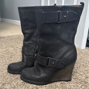 Black Leather Wedge Boots